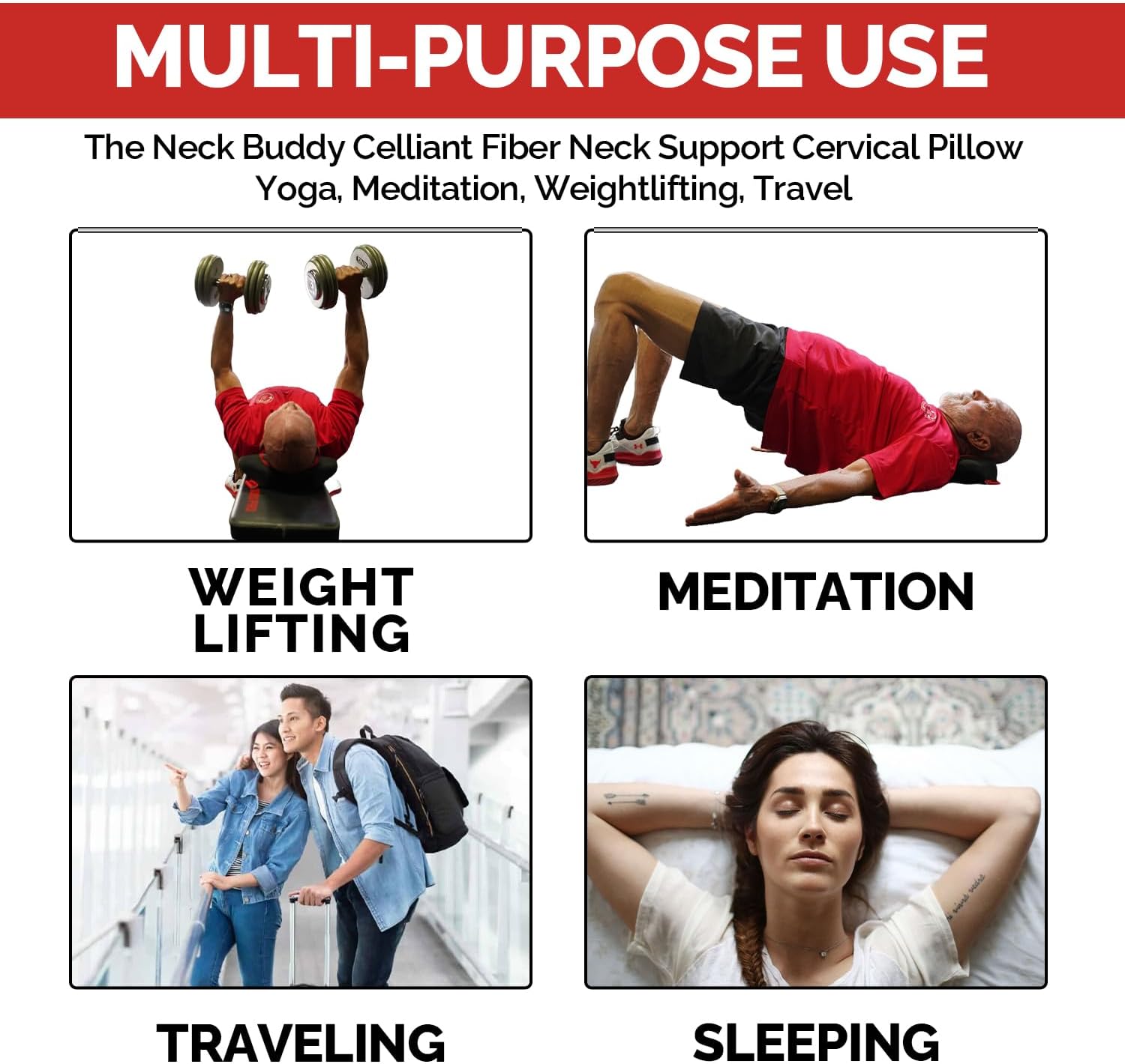Powered by Celliant. Our ergonomically Designed Cervical Neck Support Pillow for All Activities. Use it for Yoga, Exercising, Weightlifting, Travel, Relaxing and More.