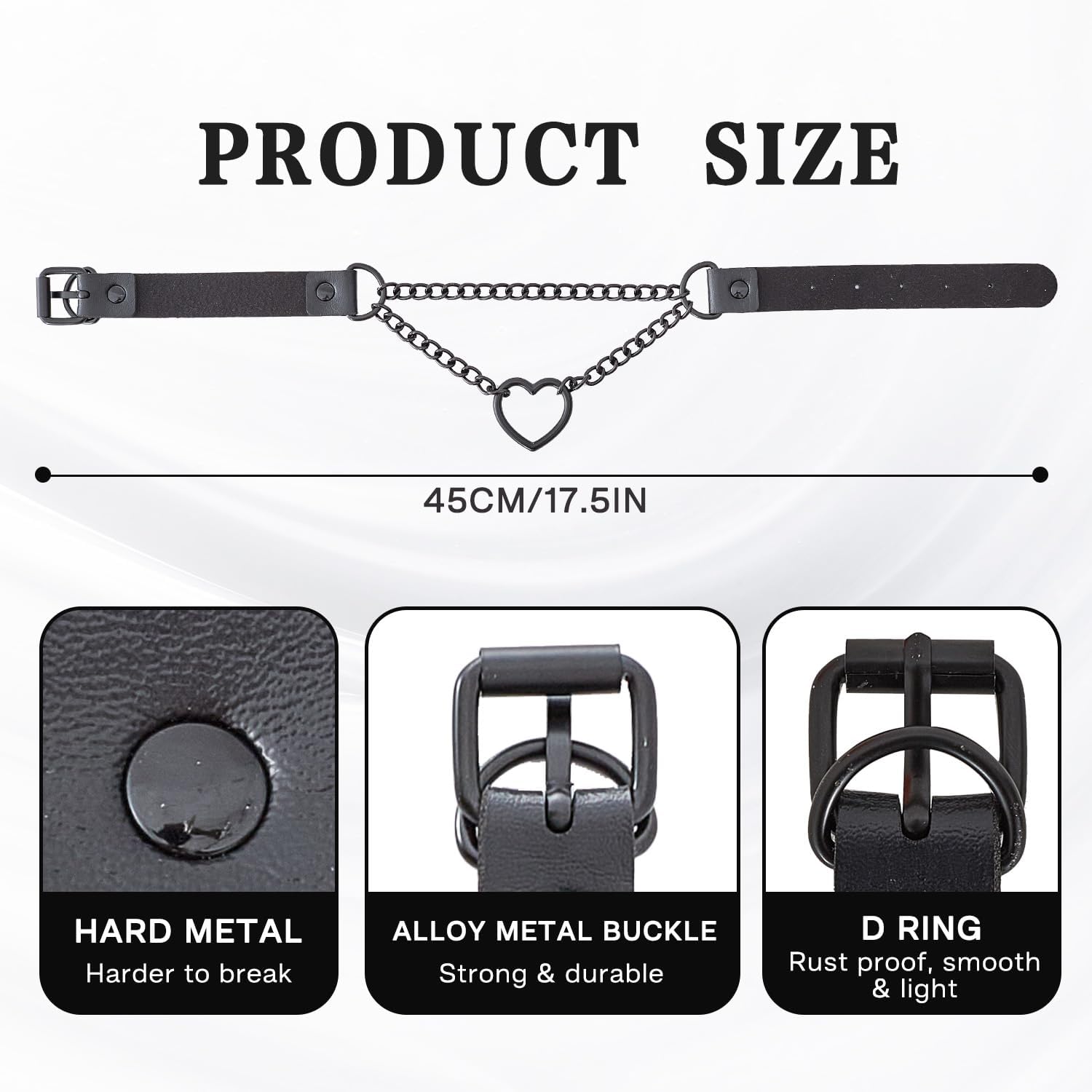 Heart Chain Choker Faux Leather Necklace Black Gothic Pumk Grunge Necklace for Women Adjustable PU Collar Gothic Jewelry Gift for Women Men - Image 4