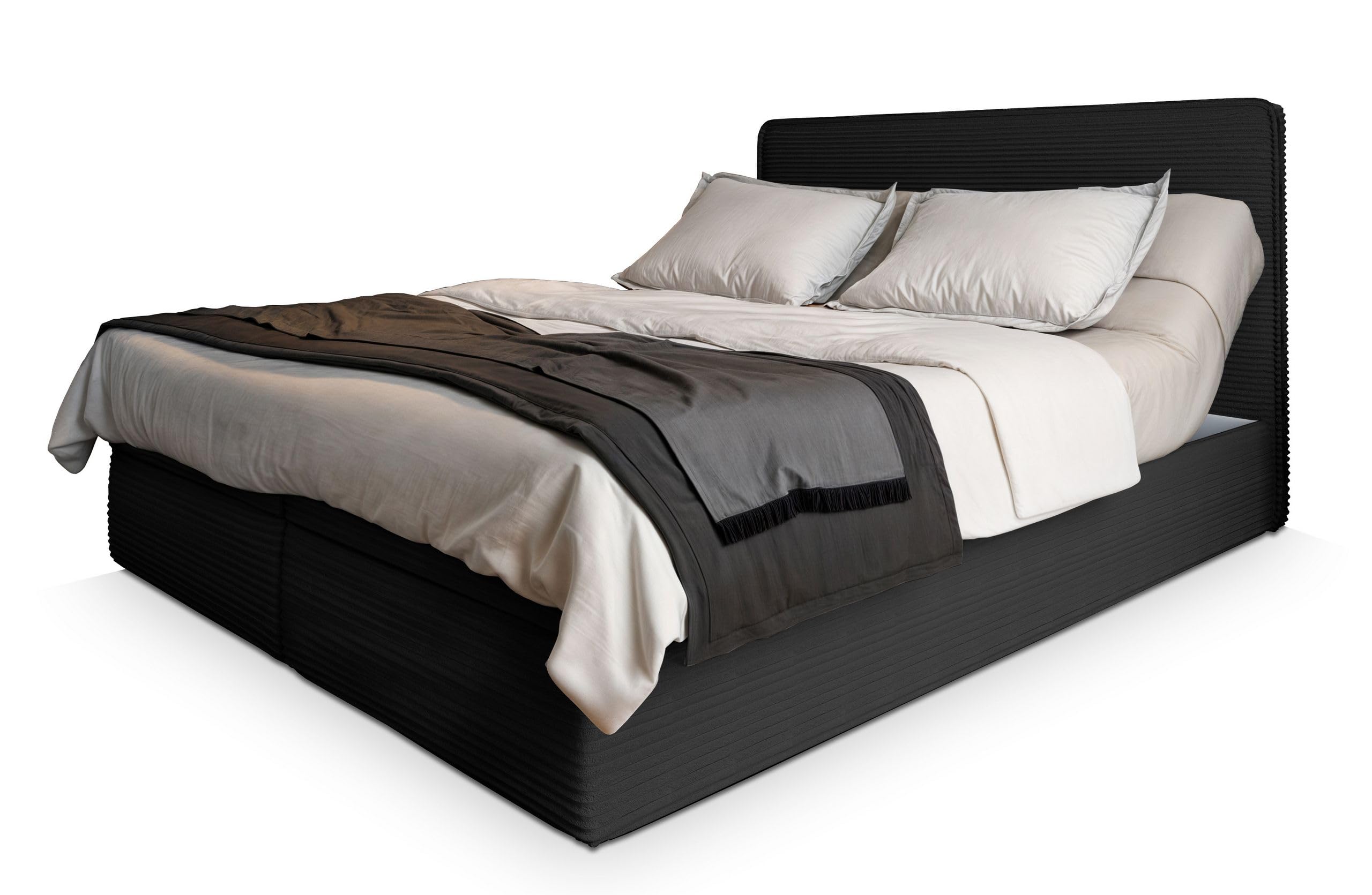 Masseno Boxspringbett Astor 180x200 cm Komplett-Set mit Matratze und Topper, Polsterbett mit Zwei Bettkästen -Schwarz, Lincoln 100