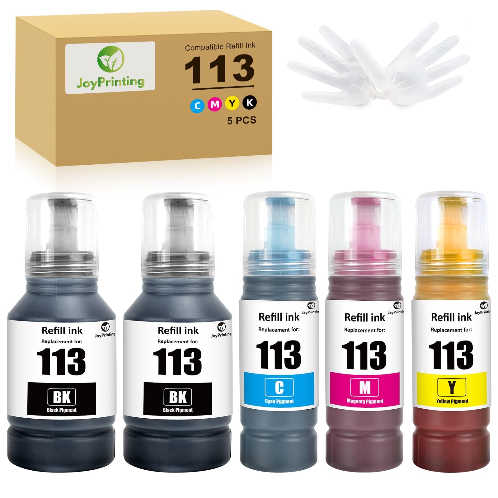 113 Pigment Ink Bottle Replacement for Epson 113 Compatible with EcoTank ECOTANK ET-5150/ET-5170/ET-5800/ET-5185/ET-5805/ET-5850/ET-5855/ET-5880/ET-16150/ET-16600/ET-16605/ET-16685(5 pk)