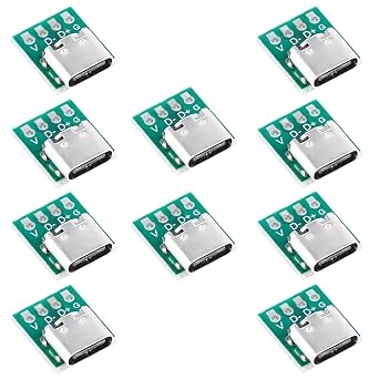 10Pcs USB Type C Female PCB Board USB3.1 Serial Converter Module | USB3.1 Fast Data Transfer; 4 Pin Labeled PCB Pads; Type C Female Socket; Simple Serial Wiring; DIY Circuit Prototyping
