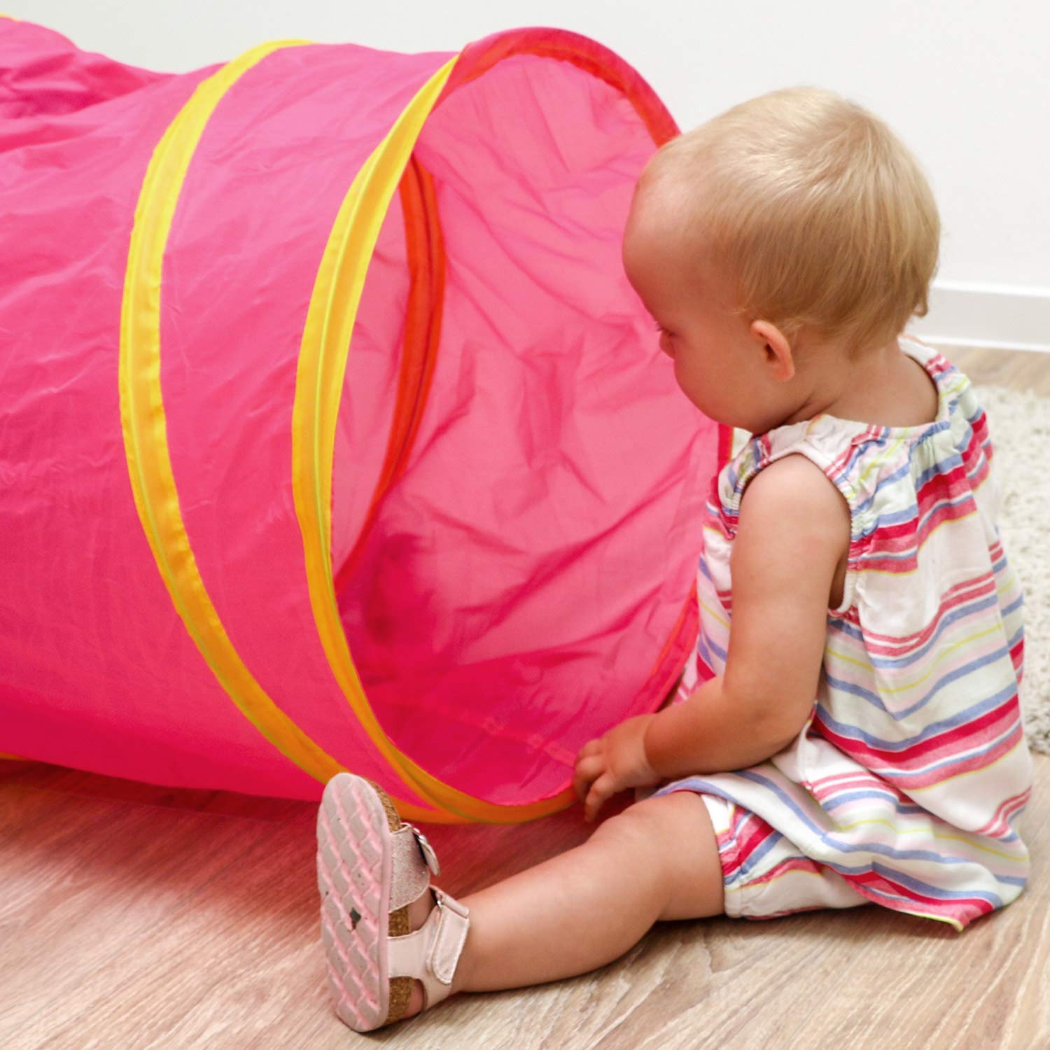 LittleTom Tunnel De Jeu Pop-up Extra Long 180 Cm Avec 200 Balles Colorées – Idéal Pour Bébé Dès 1 An !