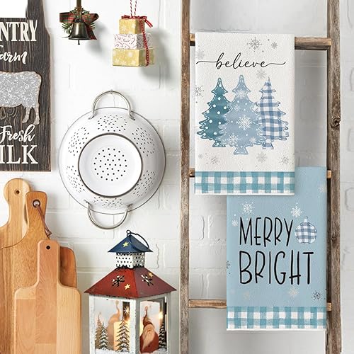 Miniatura 9 de Artoid Mode Juego de 4 toallas de cocina con diseño de árboles de Navidad rojos y negros, diseño de rayas cruzadas con diseño de árbol de Navidad,