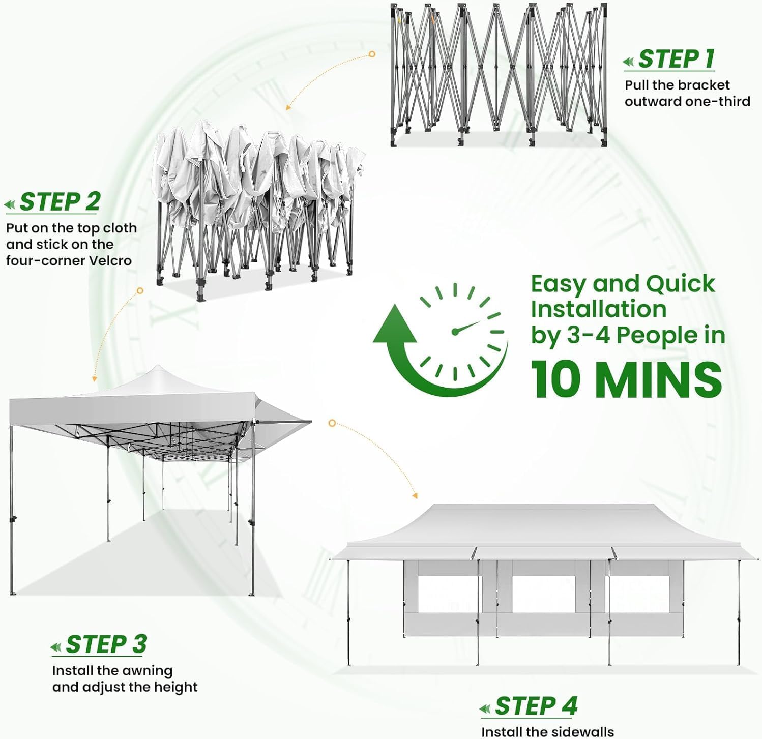 COBIZI 10X30 Pop Up Canopy Tent Heavy Duty with 69 Sq Ft Extended Awning, Sidewalls & Portable Bag - Waterproof Commercial Grade Tent for Market, Party, Events, White