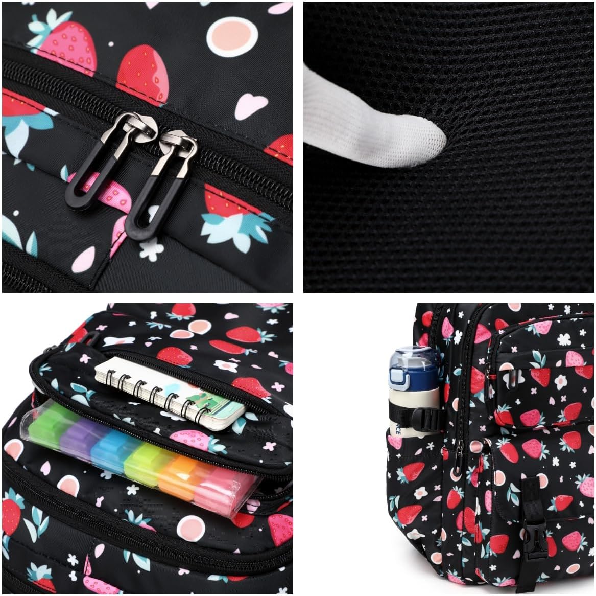 Kids Backpack for Girls with Lunch Box Teen Girl Backpacks Set Travel Daypack Large Bookbags for Teens Girls (strawberry) - Image 8