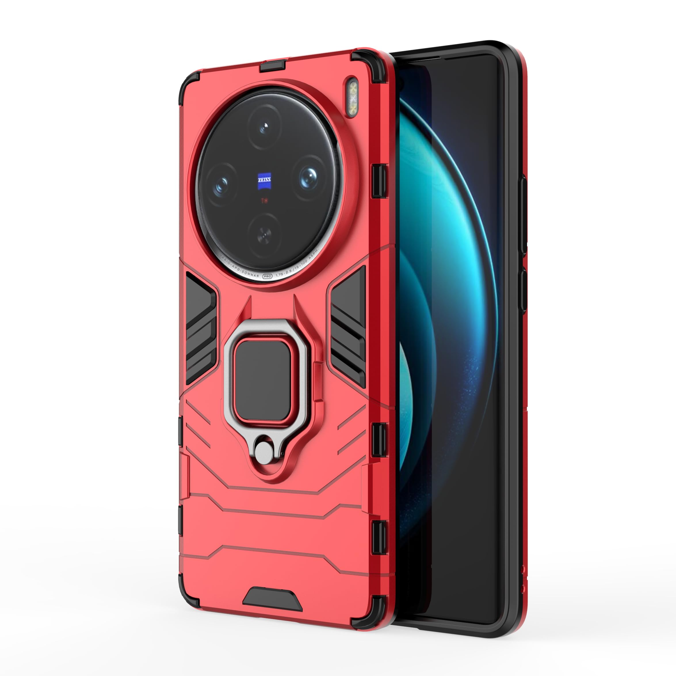 FTRONGRT Cover Per Vivo X100 – Custodia Ibrida TPU+PC Con Supporto, Antiurto E Resistente (Rosso) - 6