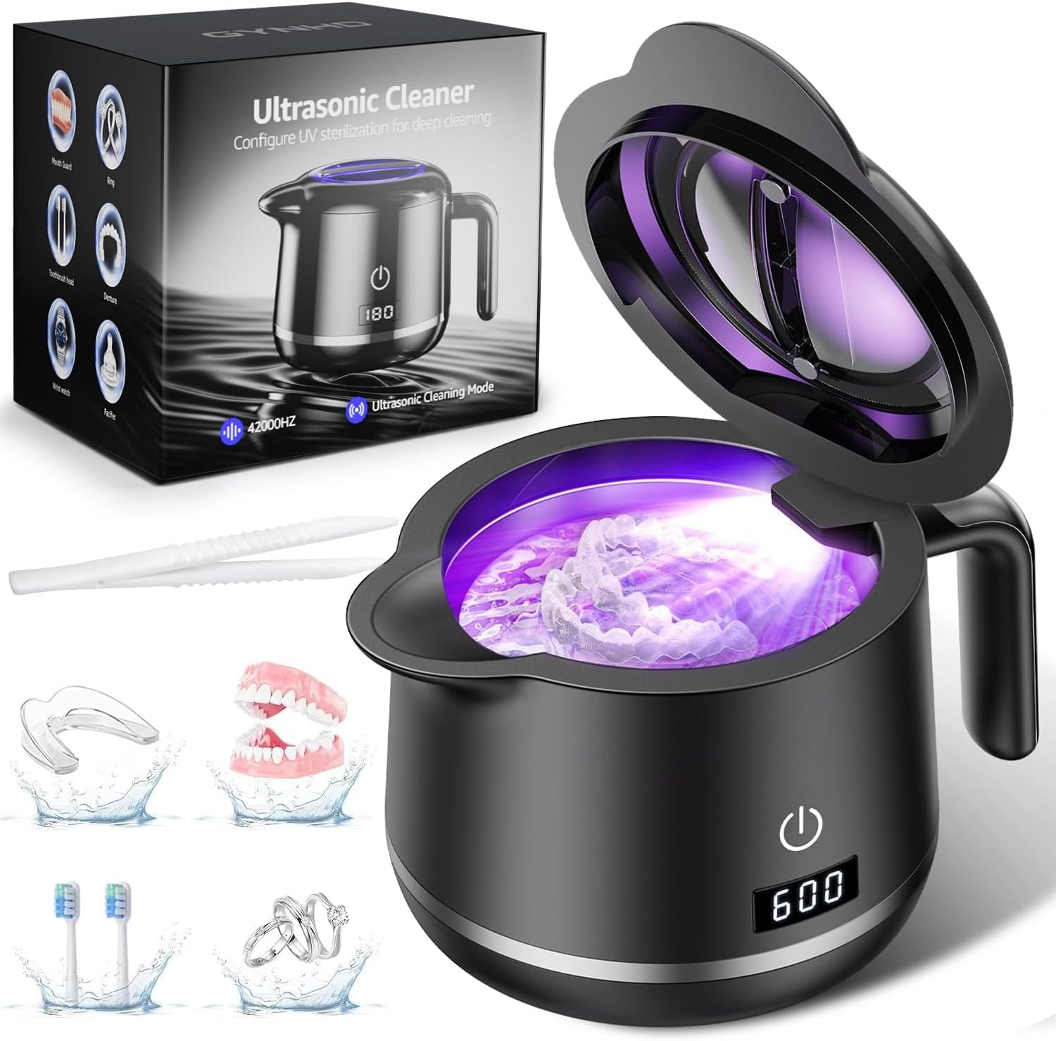 Dental Ultrasonic Retainer Cleaner Machine: Dental Cleaning Pod for Denture/Mouth Guard/Aligner/Night Guard/Braces/Toothbrush Heads/Jewelry - 45kHz Retainer Cleaner with Digital Timer & 200ML