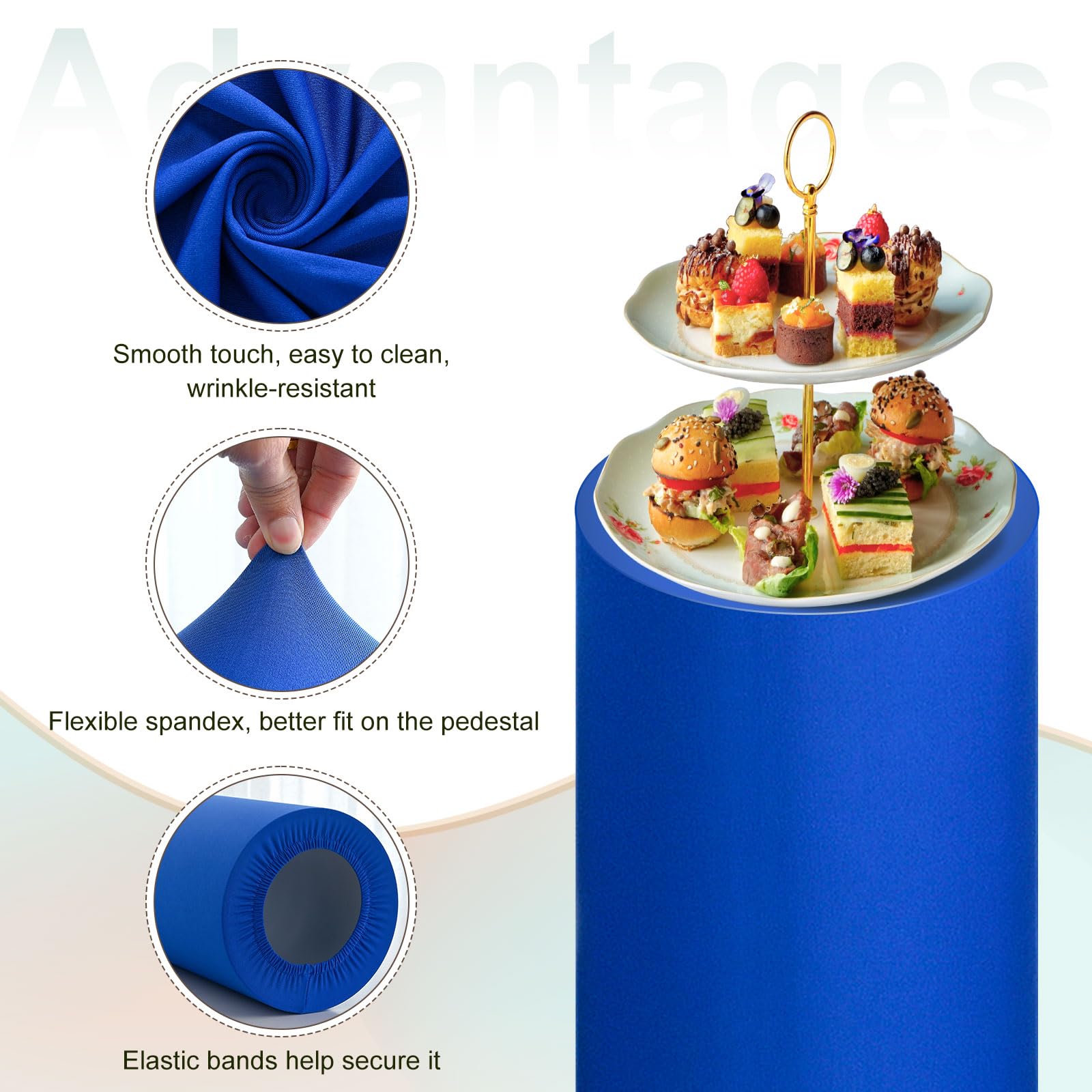 QUARKZMAN Juego De 5 Fundas Para Soporte Cilíndrico De Spandex Azul Zafiro, Funda Para Soporte De Pedestal Para Decoración De Fiestas, Solo Contiene Fundas Cilíndricas (Tela Elástica)
