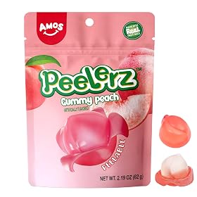 AMOS - Peelerz Gummy Peach Candy (65g) | Peelable Peach Flavoured Gummy Candy Made With Real Fruit Juice | Soft Chewy Gu