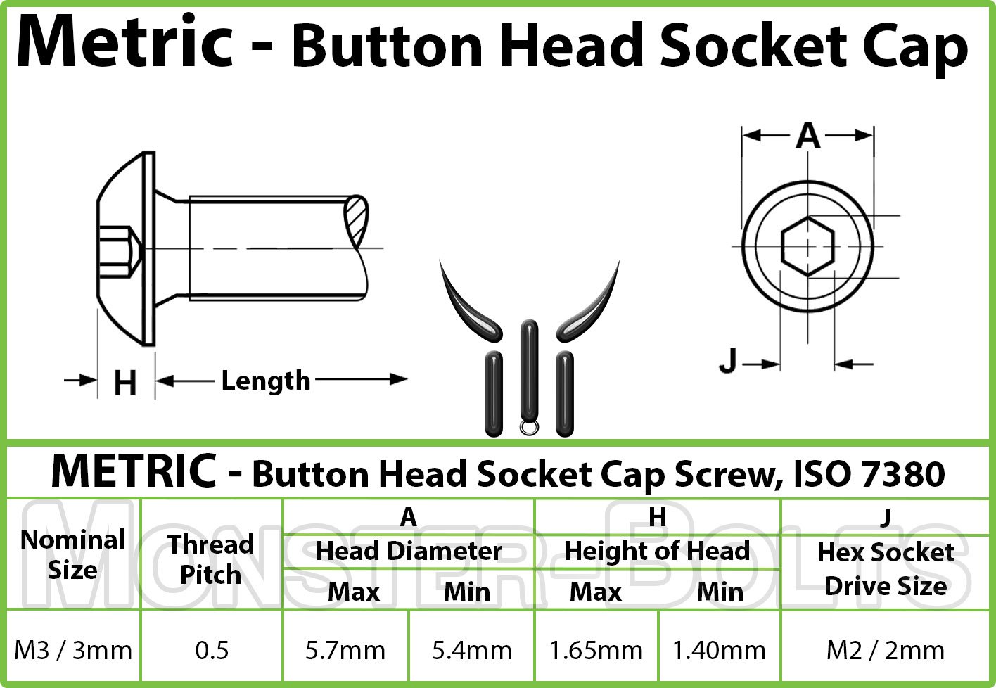 MonsterBolts - M3 x 30mm Button Head Socket Cap Screws, ISO 7380, Alloy Steel, Black Oxide, 100 Pack