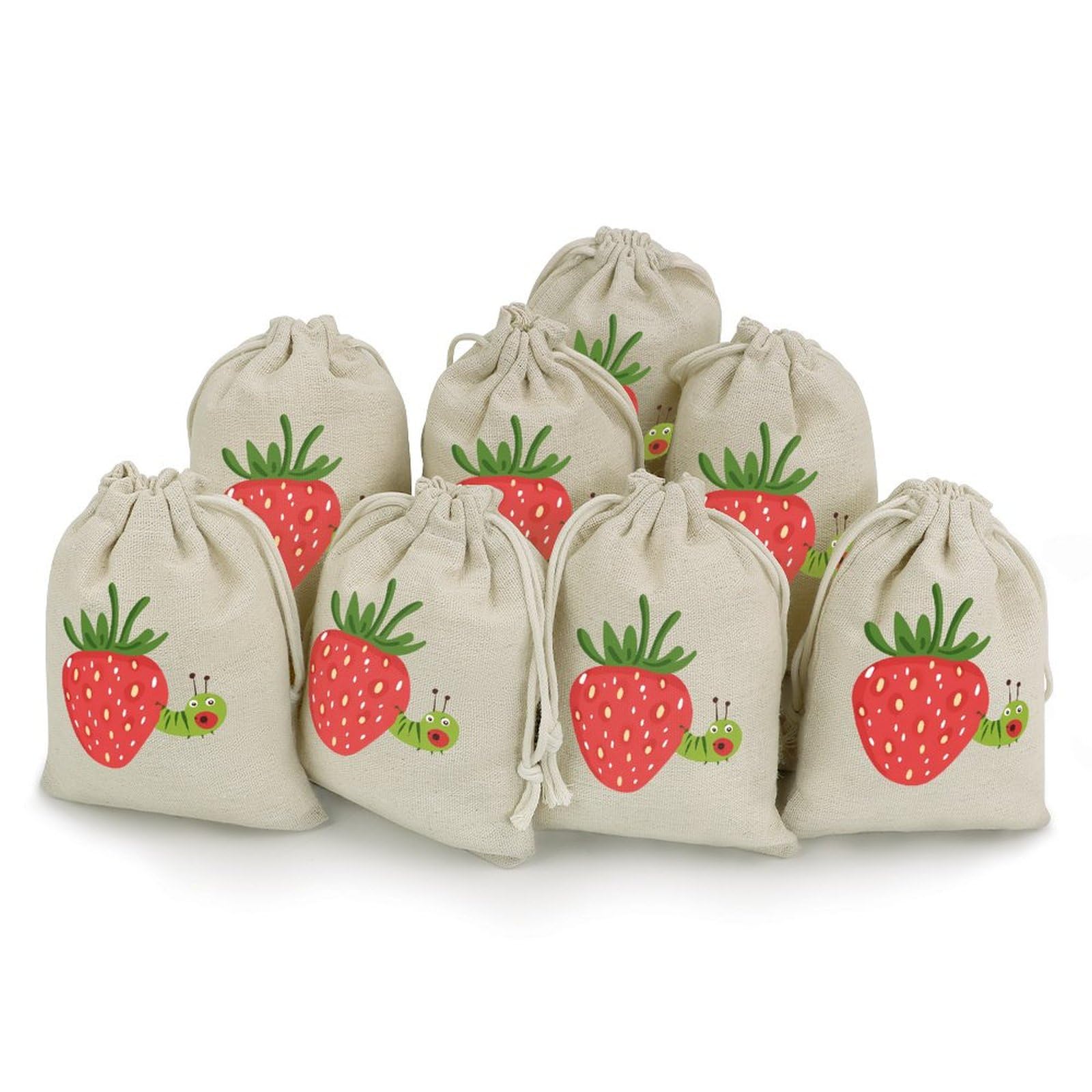 Strawberry Caterpillar 8Pcs Drawstring Gift Bags Reusable Hessian Bags for Wedding Favors Party Jewelry Pouches