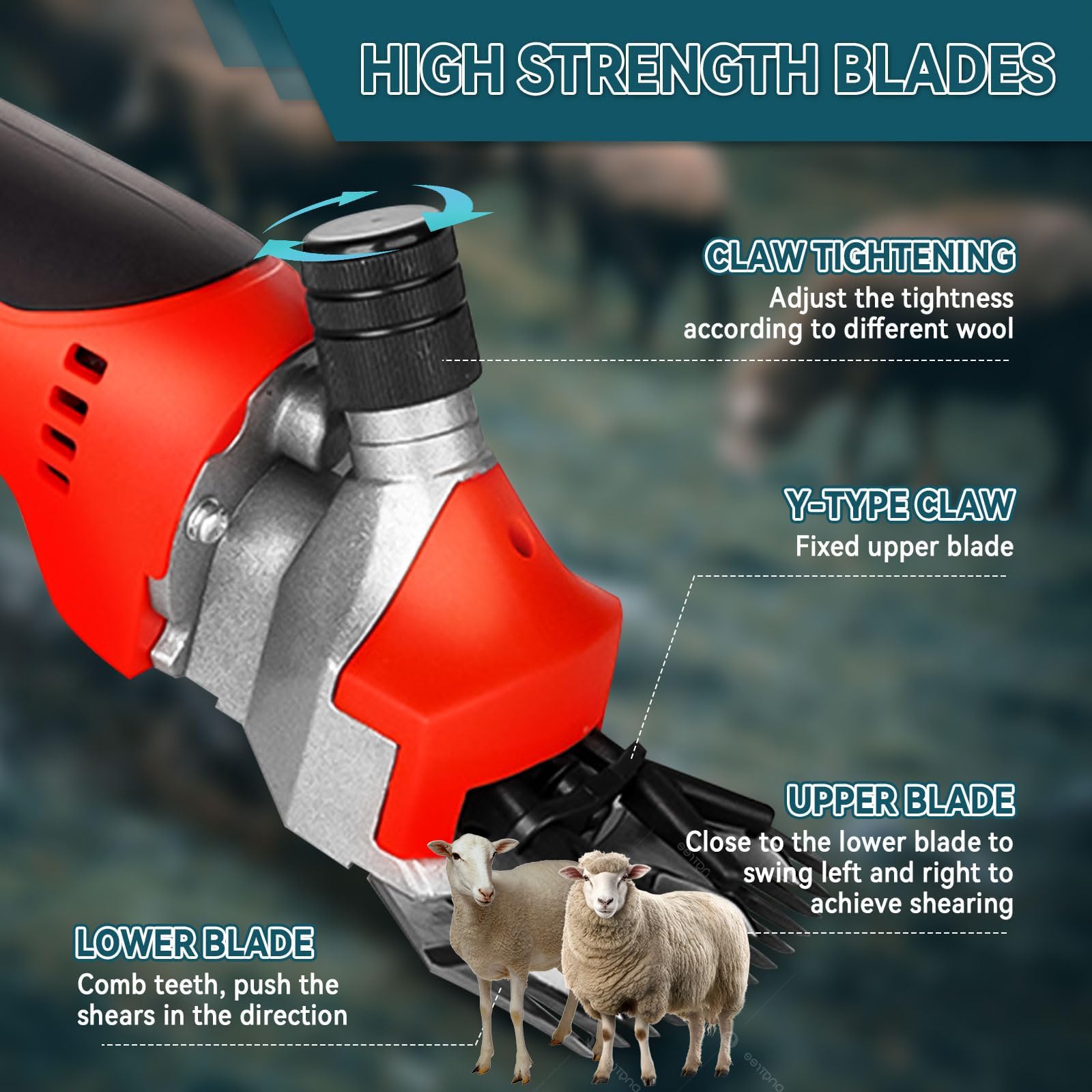 Forbici elettriche per Pecore a Batteria, con 2 batterie, Strumento di tosatura Professionale per Pecore, capre e Bestiame Rosso a 13 Denti