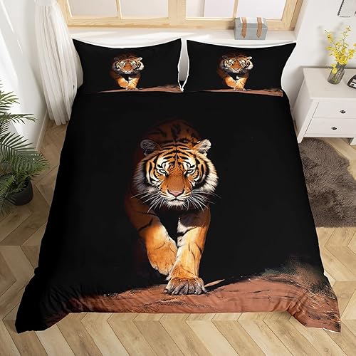 Miniatura 47 de Erosebridal Juego de ropa de cama de guepardo, tamaño King, con estampado de leopardo y rosas azules, funda de edredón con temática de animales