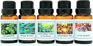 Crazy Candles 5 Bottle Set (Made in USA) 1 Balsam & Cedar, 1 Balsam Fir, 1 Christmas Trees, 1 Christmas Tree in The Snow, 1 Tis The Season 1/2 Fl Oz Each (15ml) Premium Grade Scented Fragrance Oils