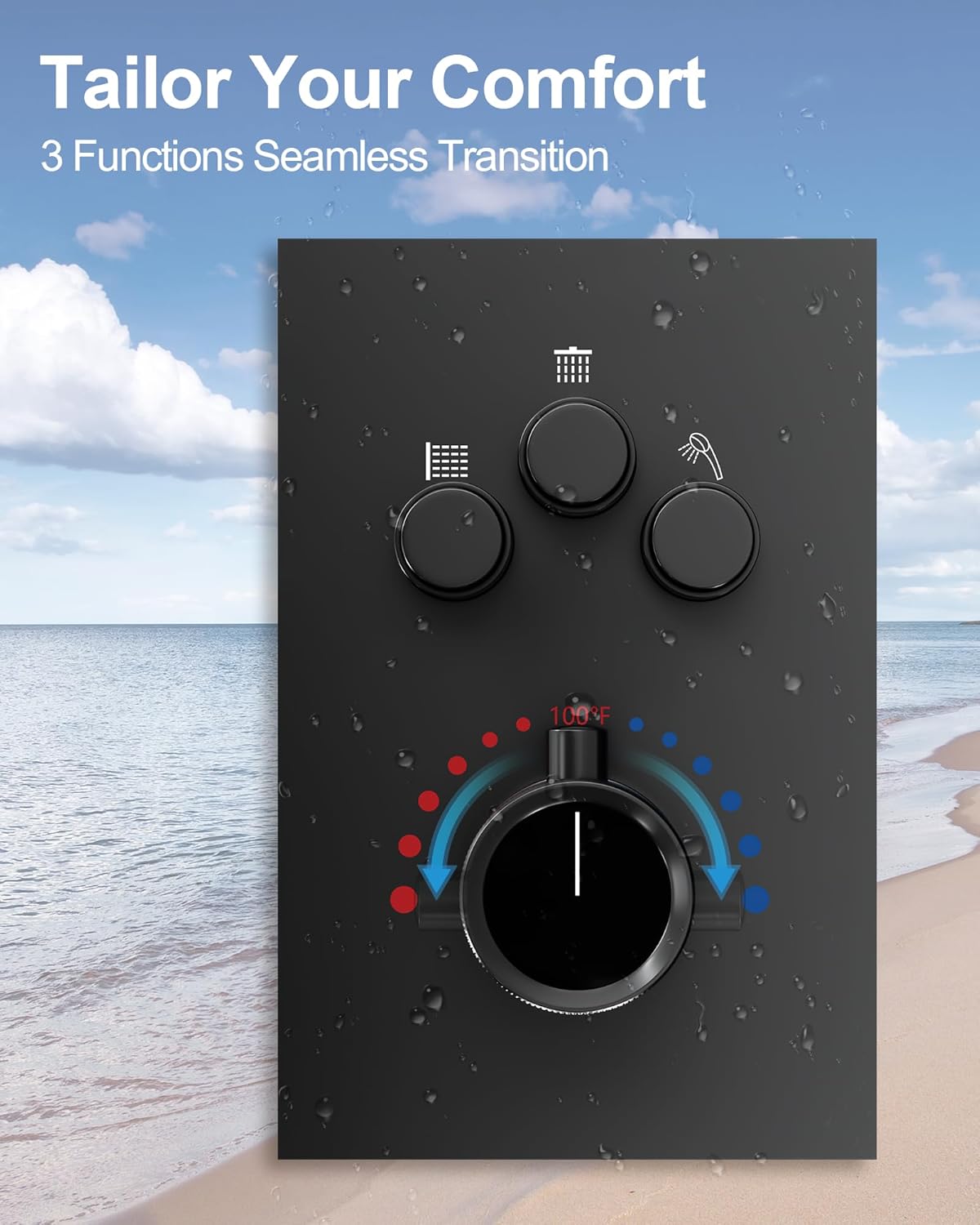 Thermostatic Shower System, Dual Rainfall Shower Heads for Ceilling & Wall Mounted with Handheld Sprayer, Matte Black