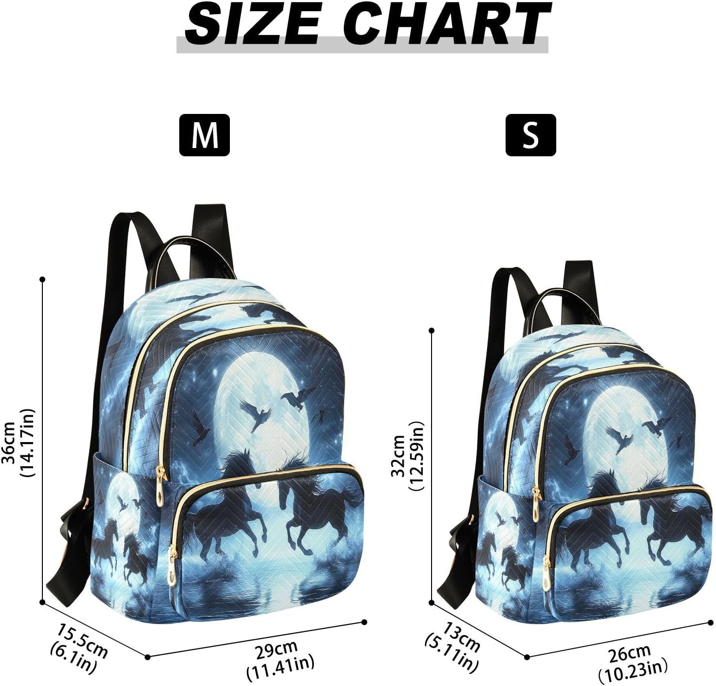 Two Horses on Sea Moon Backpack Purse for Women Shoulder Bag Fashion Daypack Ladies Handbag Lightweight Travel Bag Rucksack