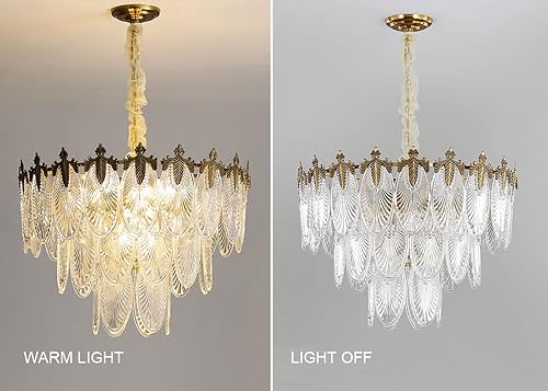 Miniatura 4 de A Million Lámpara colgante moderna, lámpara de techo redonda de 8 luces LED de 24 pulgadas, pantalla transparente colgante de cristal de 3 niveles