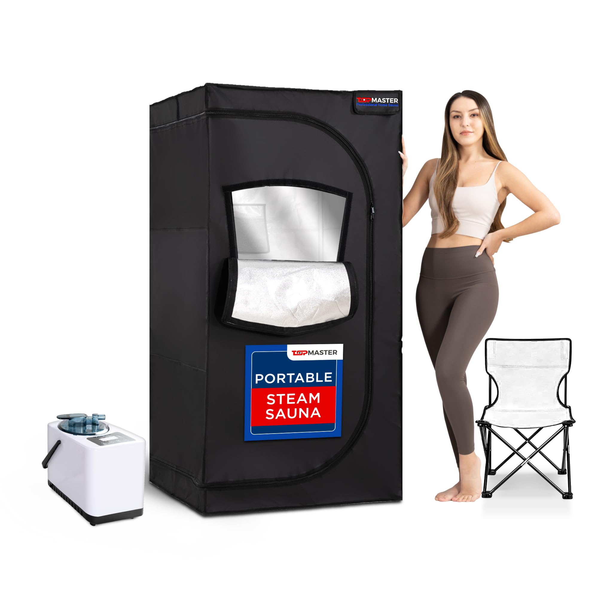 TopMaster Portable Sauna Zelt – Persönliches Dampfbad Mit 1000 W Generator & Klappstuhl (schwarz, Einfach Aufzubauen)