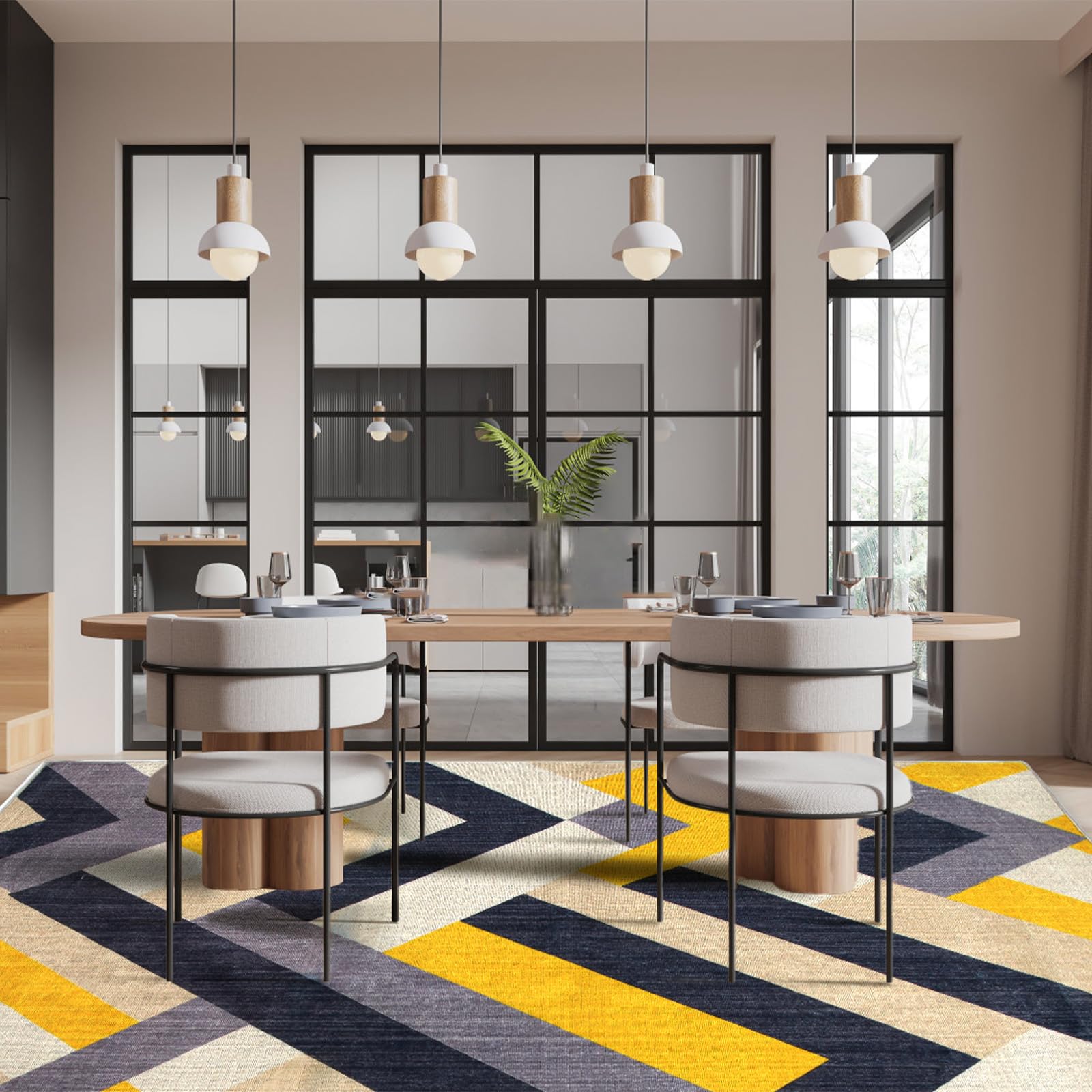 Betadistor Tapis de salon moderne à poils courts et antidérapants pour chambre à coucher, couloir, 120 x 160 cm, jaune et gris, 303-05120