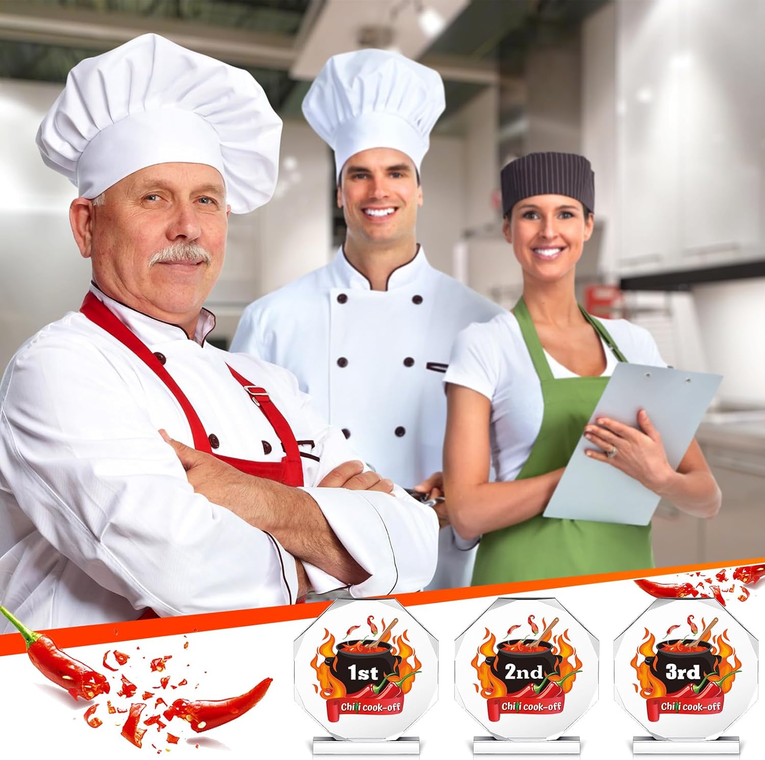 3 Pcs Chili Cook Off Trophies Gold Chef Hat Cooking Acrylic Trophy Awards 4.72" Cooking Competition Trophy Prizes with Base for Chili Cook Off Party Supplies Decorations - Image 6