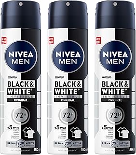 NIVEA MEN Antiperspirant Spray for Men, Black & White Invisible Protection Original, 3x150ml