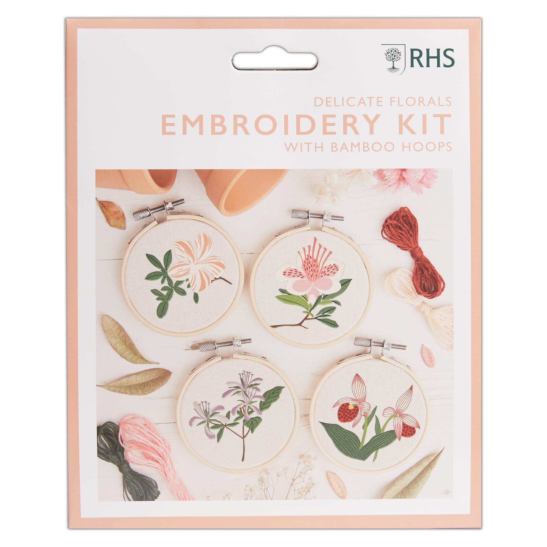 Rhs Multicoloured Embroidery Hoop Decoration Kit, Miniature Florals Designs (Pack Of 4), Embroidery Kits For Adults & Adults Beginners, Gift Idea
