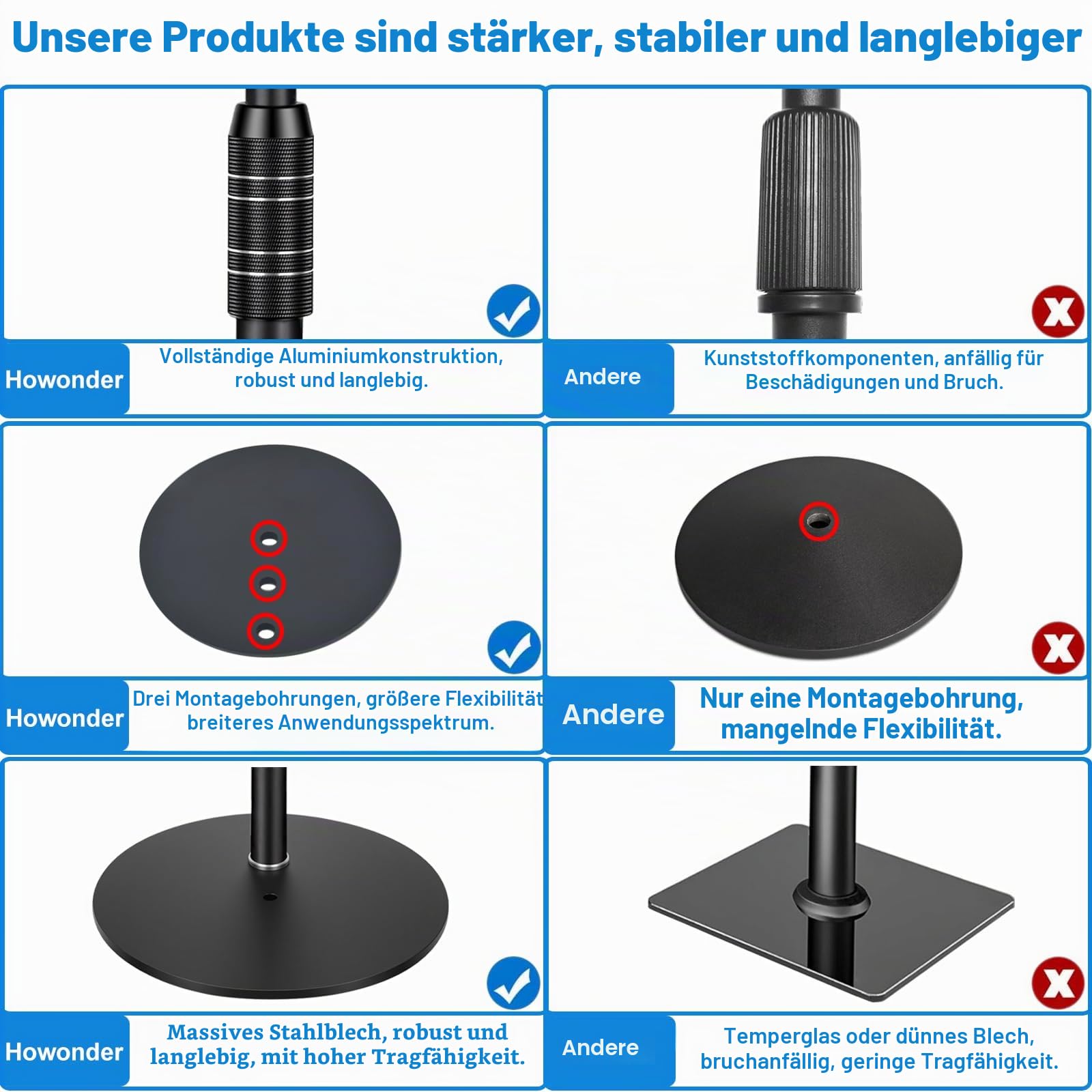 Höhenverstellbarer Lautsprecherständer für Satelliten- & Kleine Lautsprecher, 84-122cm Verstellbereich, Bis 8,8 Pfund Traglast, Einfache Montage, HD-718, 2er-Pack Schwarz