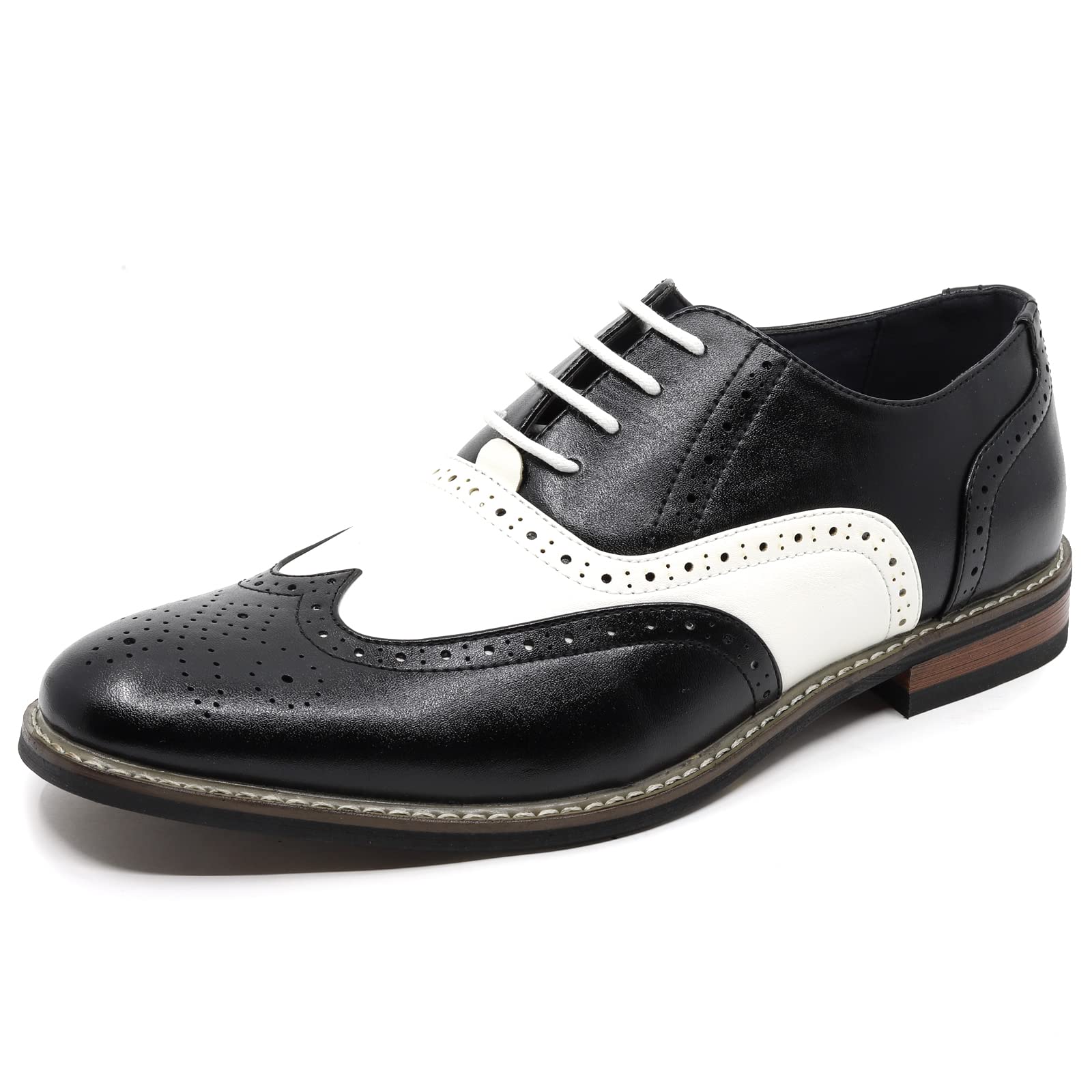 ALEX-08 Men's Two Tone Spectator Wing-tip Perforated Lace Up Oxford Dress Shoe
