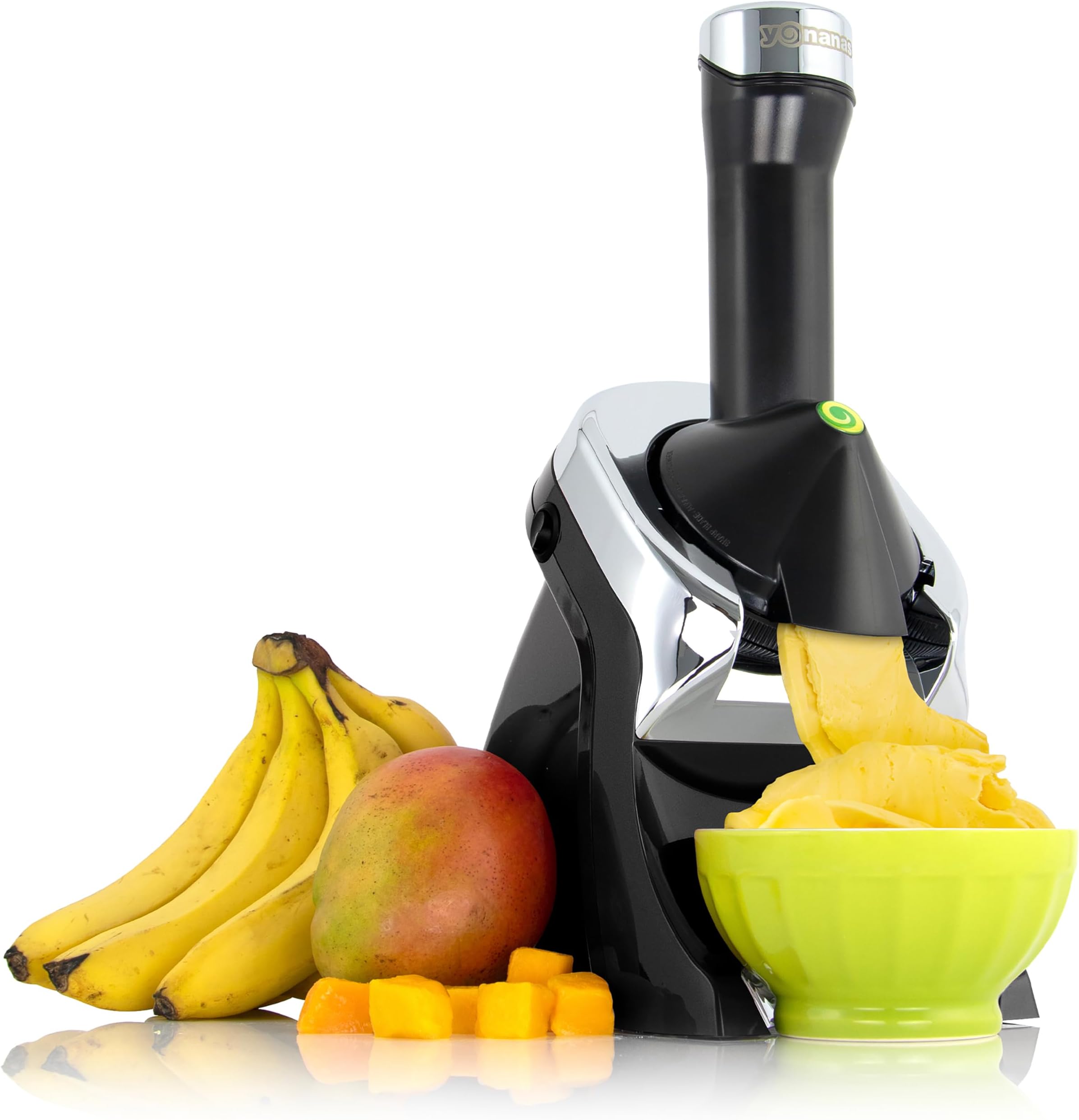 Deluxe Frozen Fruit Soft Serve Dessert Maker, Vegan and Dairy-Free Treats with No Added Sugar, Easy Push Button Operation, Includes 75 Recipe Booklet, Dishwasher Safe Parts, in Black