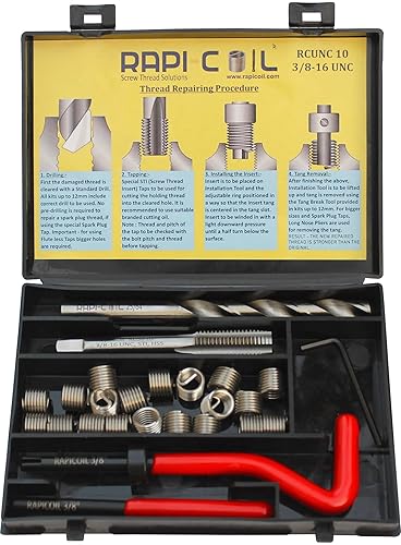 38-16 UNC Kit de reparación de hélices, HSS M2 Tap & Drill, insertos de alambre SS 304 - Fabricado en la India