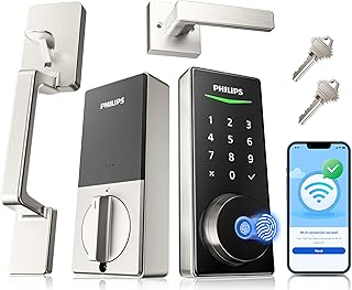 Philips WiFi Smart Lock with Front Door Handle Set, Built-in WiFi, APP Remote & Voice Control, Fingerprint Keyless Entry Door Lock, Keypad Deadbolt Smart Locks for Front Door, Auto-Lock, Satin Nickel