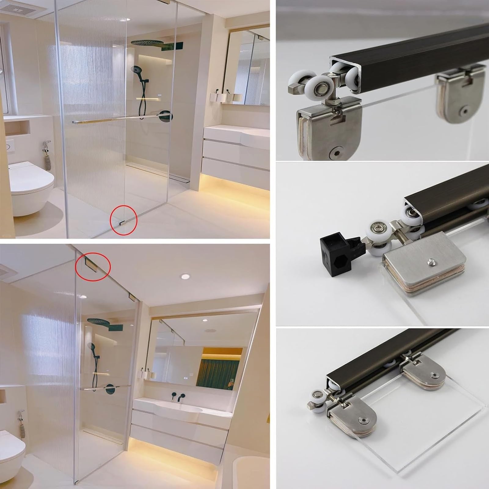 Kit Rail pour Porte Coulissante en Verre de 5-8 mm avec Roulettes, Kit de Quincaillerie Systeme Porte Coulissante pour Bibliothèque Vitrine et Armoires - Installation au Plafond(2.0m/6.6ft)