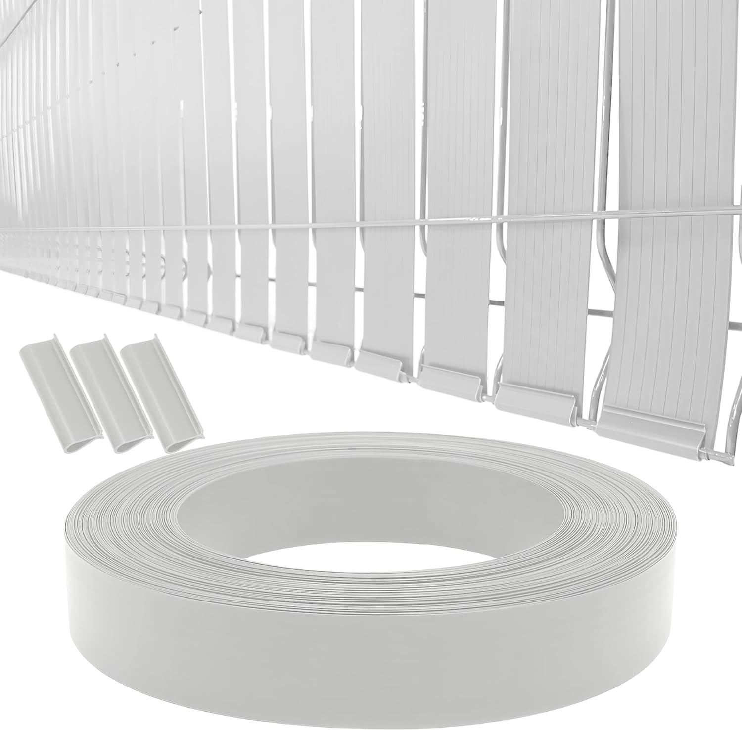 HTTMT- White View Blocking Privacy Tape Weave w/Bracket and Gold Fastener for Chain Link Fence 75m/250 ft Roll UV Resistant [P/N: ET-HOME014+15+16-White]
