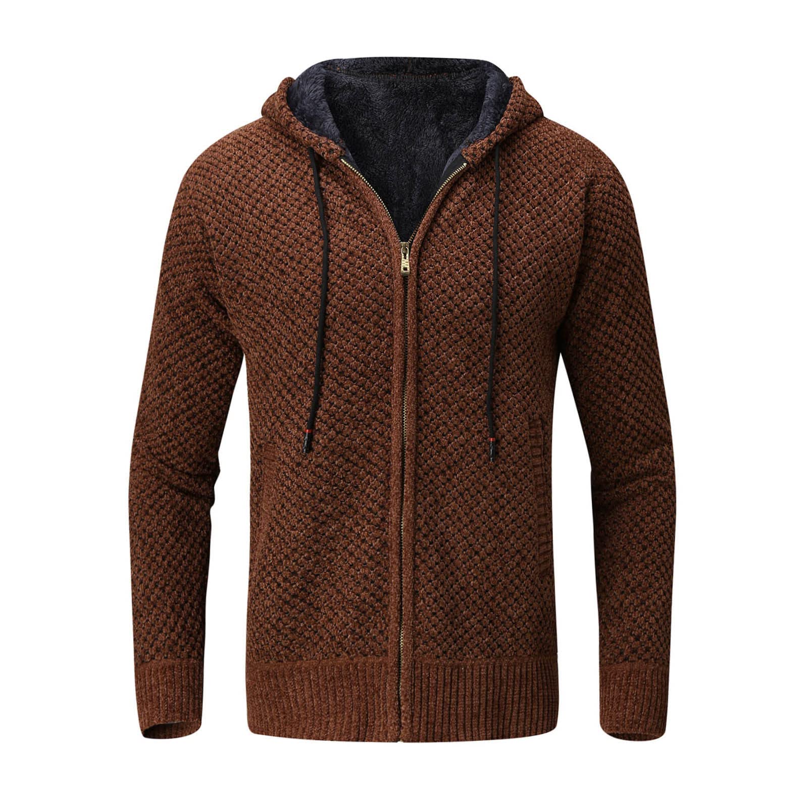 Forro Polar Hombre, Abrigo de otoño e Invierno para Hombre, cárdigan cálido Acolchado de con Capucha, Abrigo de Punto, suéter, Bolsillo, Abrigos de Ocio