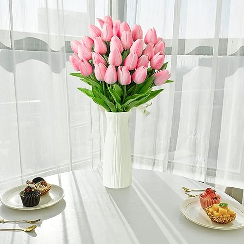 Miniatura 6 de JIFTOK 30 piezas de tulipanes, flores artificiales para decoración, flores sintéticas, tulipanes de tacto real, ramo de arreglos para boda, hogar,