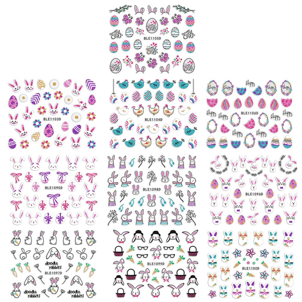 Lurrose 10Pcs Nail Art Stickers Easter Bunny Nail Decals Rabbit Chicken Egg Nail Stickers Manicure Decals Nail Art Accessory