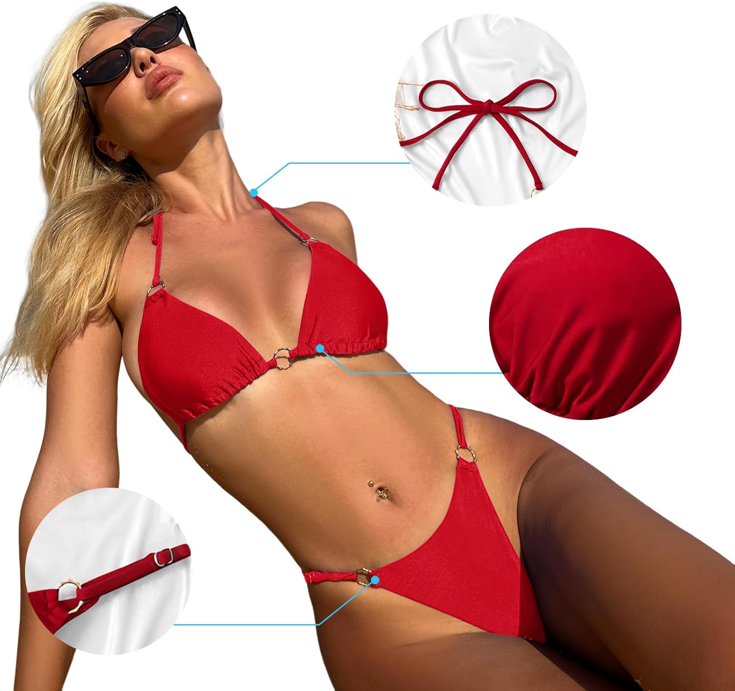 Sexy Bikinis for Women 2 Piece Bikini Spaghetti Strap Swimsuits Solid Color Bathing Swimwear Triangle Bathing Suit - Image 5