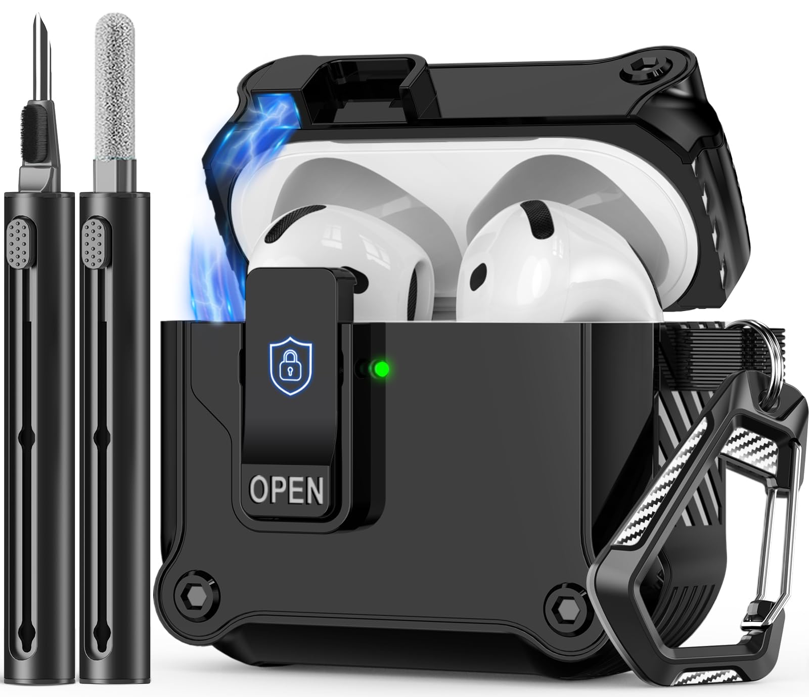 Inesore Compatible with AirPods 4th Generation Case,with Cleaner kit,Automatic Snap Switch Secure for New Airpods 4 Charging Cover [with Active Noise Cancellation] (2024)-Black