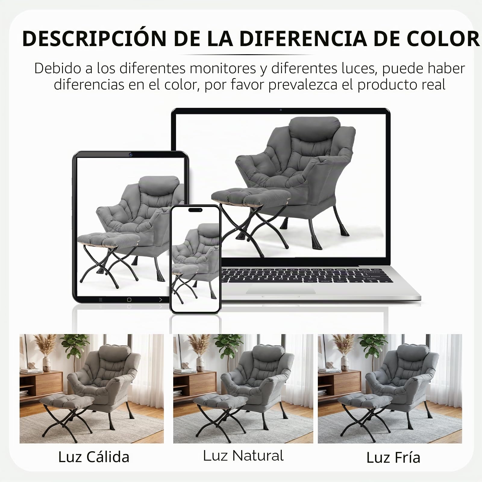 Clevich Sillón de Orejas con Taburete, Silla Lazy Chair con Bolsillo Lateral y reposapiés, sillón de Lectura para salón, Dormitorio y Oficina, Gris Oscuro