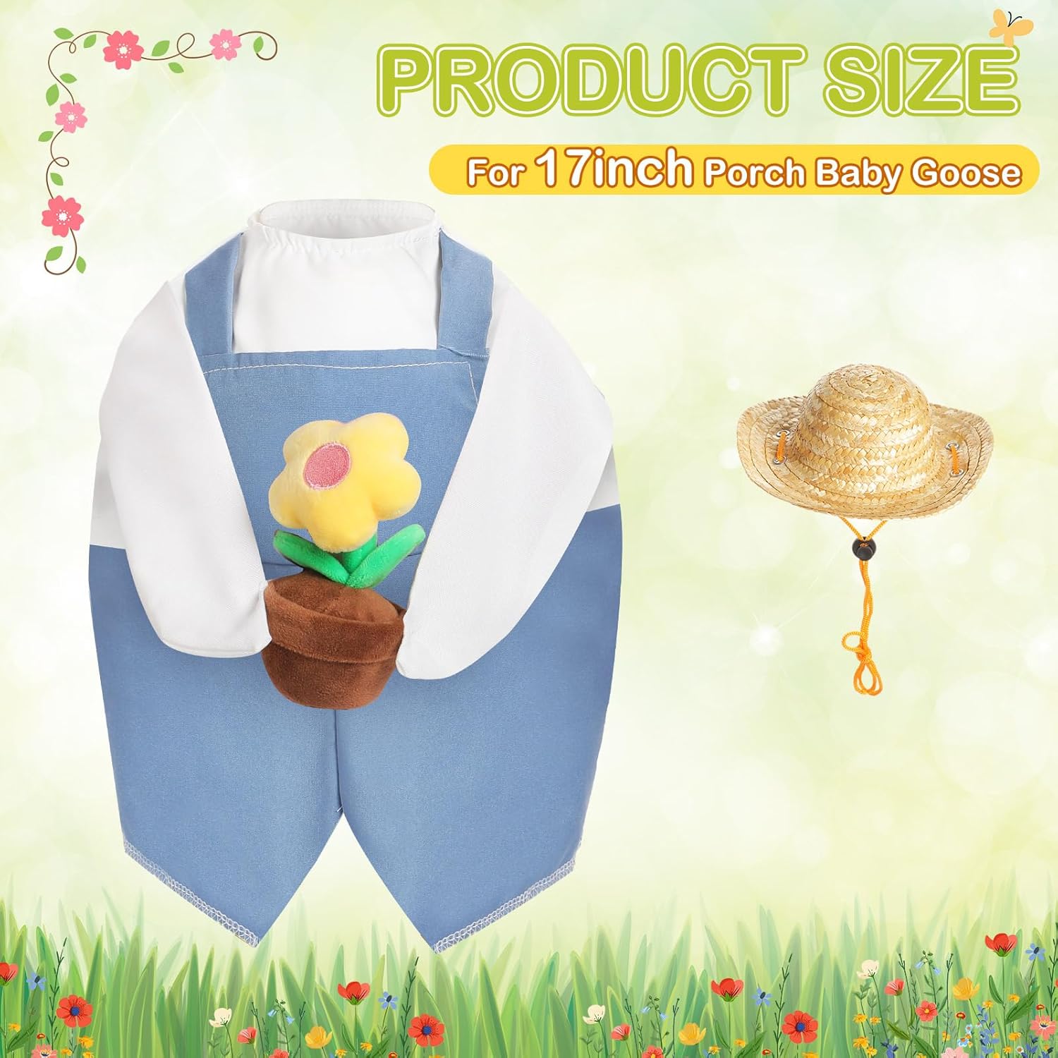 Spring Porch Goose Outfit for 17" Blue Overalls Lawn Goose Costume Clothes for Outdoor Patio Yard Lawn Art Decoration - Image 2