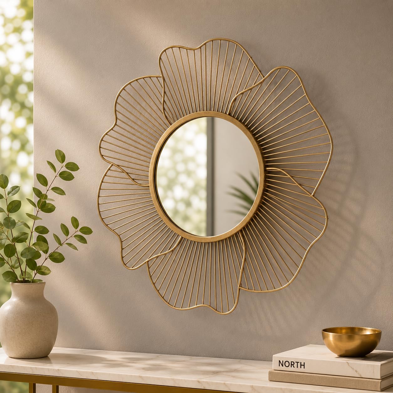 Artemade Gold Flower Wall Mirror, 24 Inch Round Metal Frame Decorative Accent Mirror for Living Room, Bedroom, Entryway, Bathroom-image-42