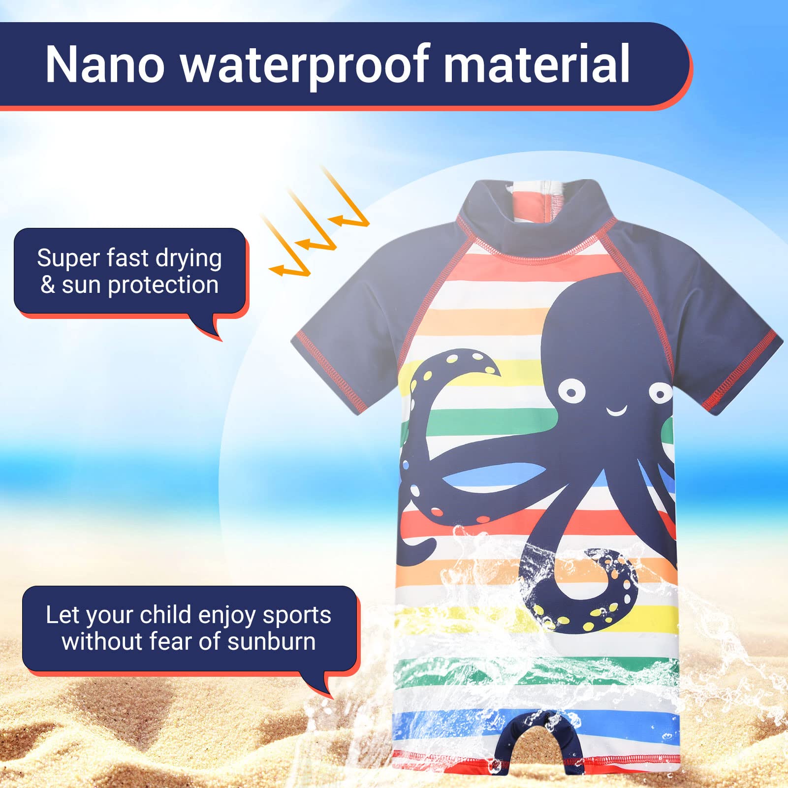 WYTbaby Kinder Jungen Badebekleidung UV Schutz Badeanzug Alles in Eins Sonnenschutz Bademode Einteiler Neoprenanzüge UPF 50+ Schwimmanzug mit Einem Reißverschluss Kurzarm-Hautausschlagschutz