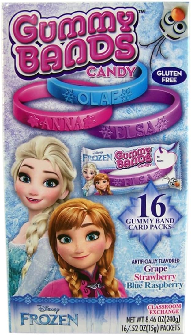 Disney Frozen Valentines Day Gummy Bands Candy Friendship Exchange, 16 Count