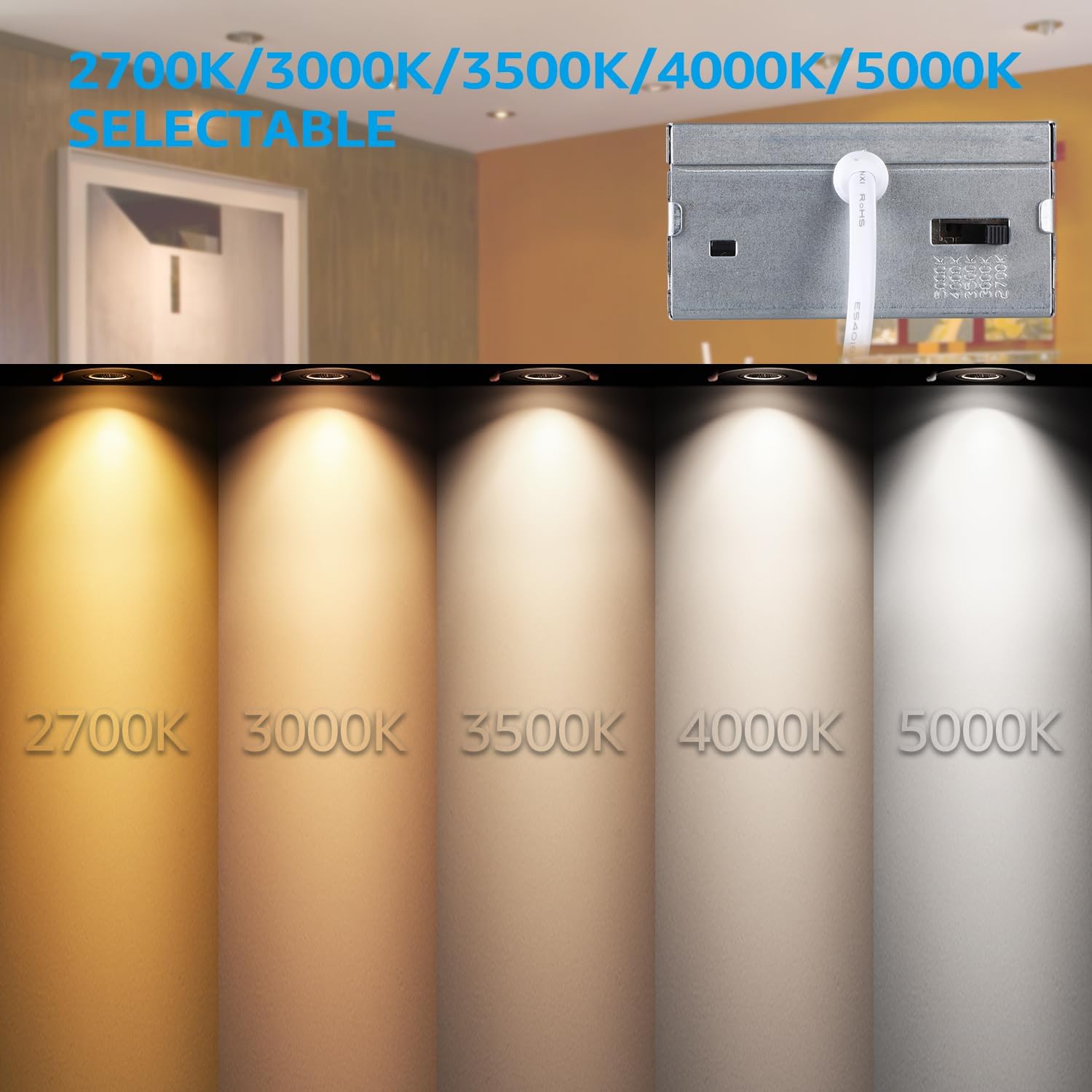 TORCHSTAR 5CCT 3 Inch Gimbal LED Recessed Light, CRI90+ Dimmable Swivel Adjustable Eyeball Downlight, Airtight IC, 2700K3000K3500K4000K5000K, Canless LED Ceiling Light, Oil Rubbed, Pack of 6