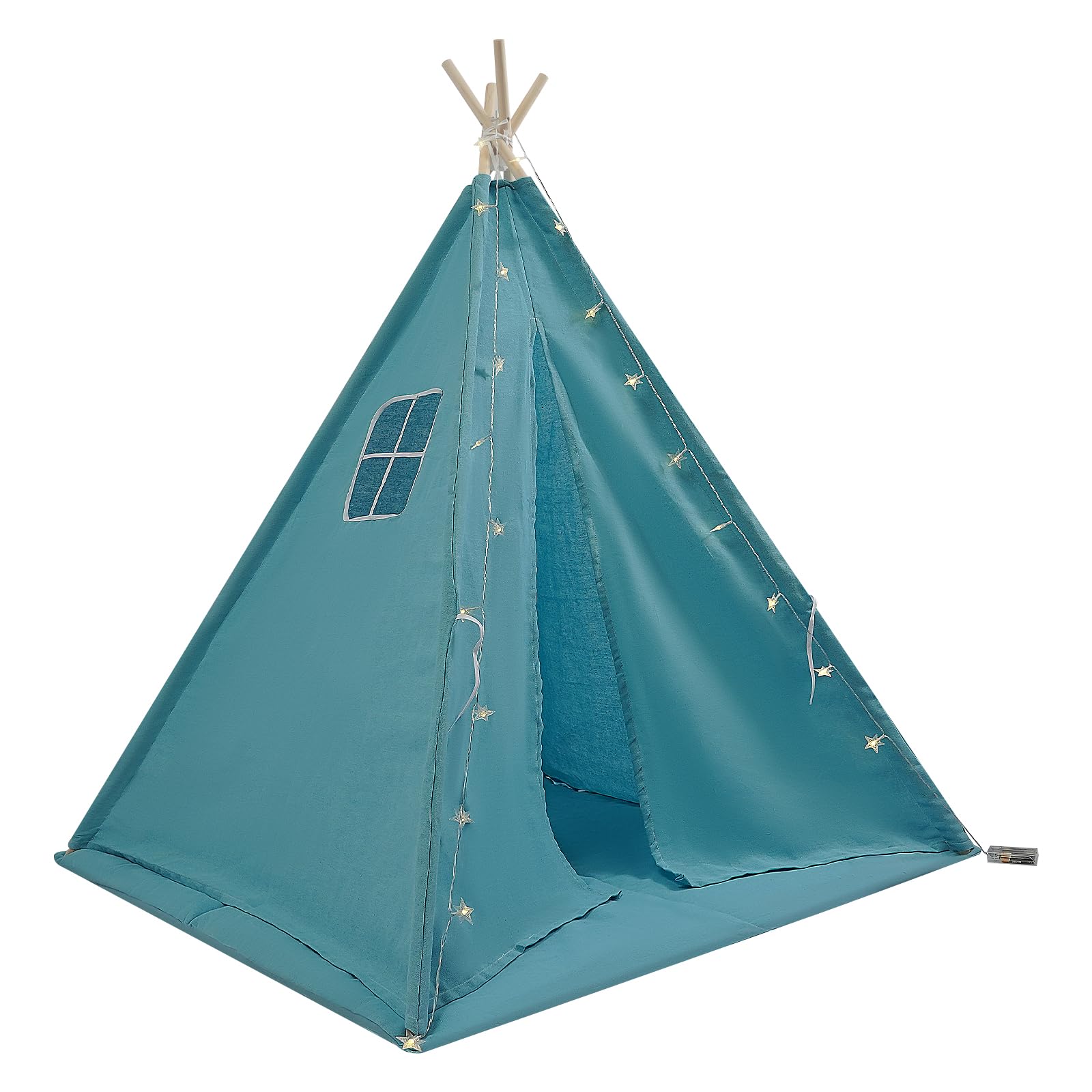 Tenda per Bambini 120x120x140cm con Luce, Tipi per Ragazzo 1,6m in Cotone Lino per Camera, Giardino, Spiaggia, Casetta da Gioco per Interno ed Esterno con Tappeto, Ghirlanda 3m