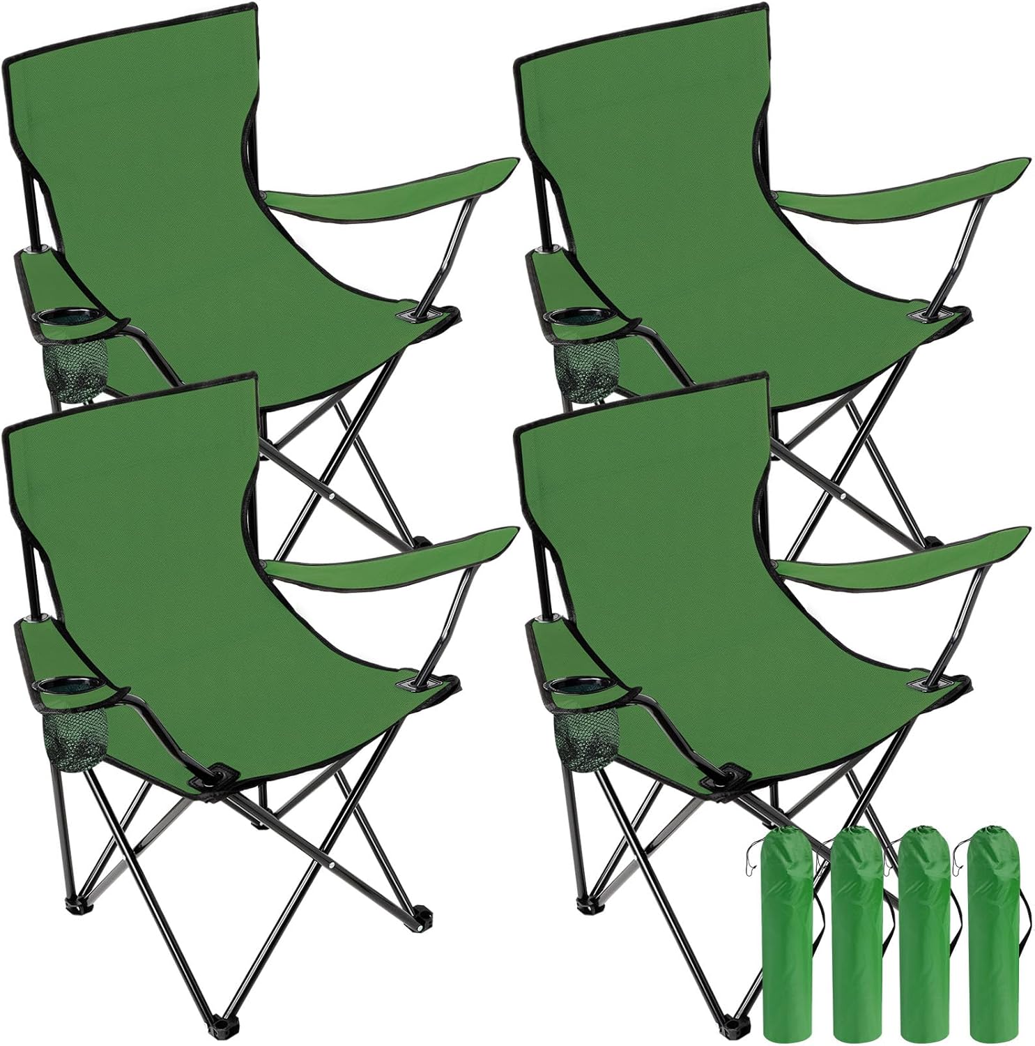 4 Pack Folding Camping Chairs with Carrying Bag Portable Lawn Chairs Lightweight Beach Chairs Outdoor Collapsible Chair with Mesh Cup Holder for Travel Outside Camp Beach Fishing Sports Green 4