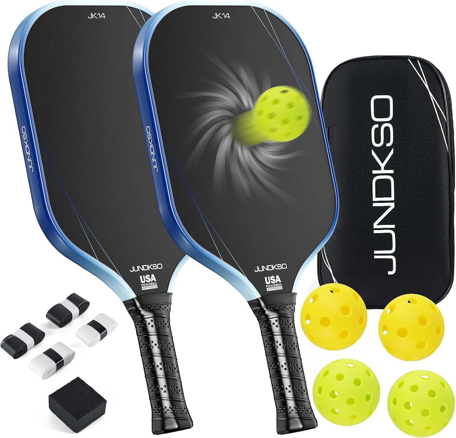 Pickleball Paddles Set of 2 - Carbon Fiber Pickle Ball Paddle Composite -USAPA Approved Pickle Racket -14mm Lightweight Honeycomb Core -with Strong Spin -Men's and Women's Outdoor Indoor Game Set Blue