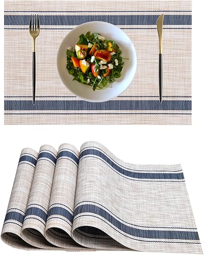 Manteles individuales, vinilo de plástico, lavable, resistente al calor, duradero, PVC, antideslizante, tejido para cocina, comedor (juego de 4,