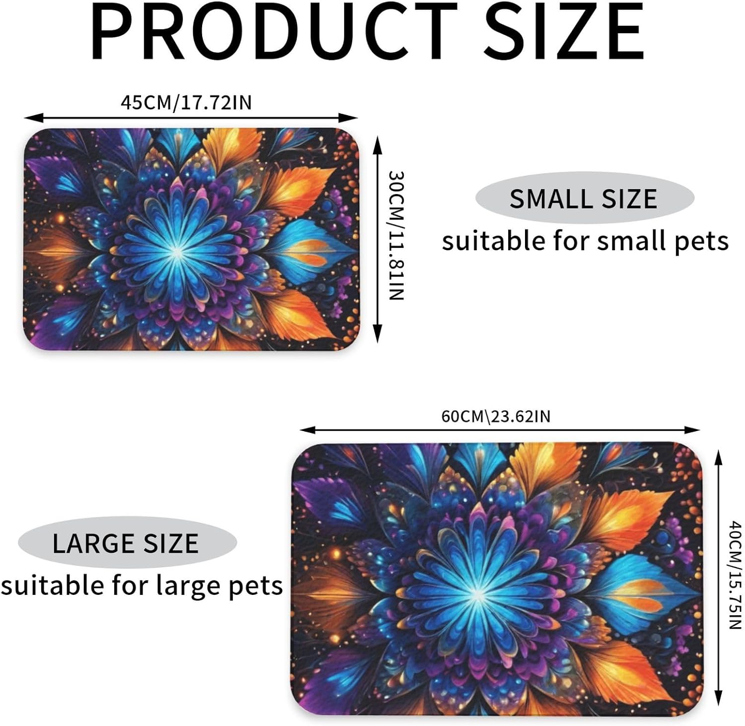 Colorful Mandala Pattern Leather Absorbent Pet Feeding Mat Non-Slip for Dogs Cats 40x60cm