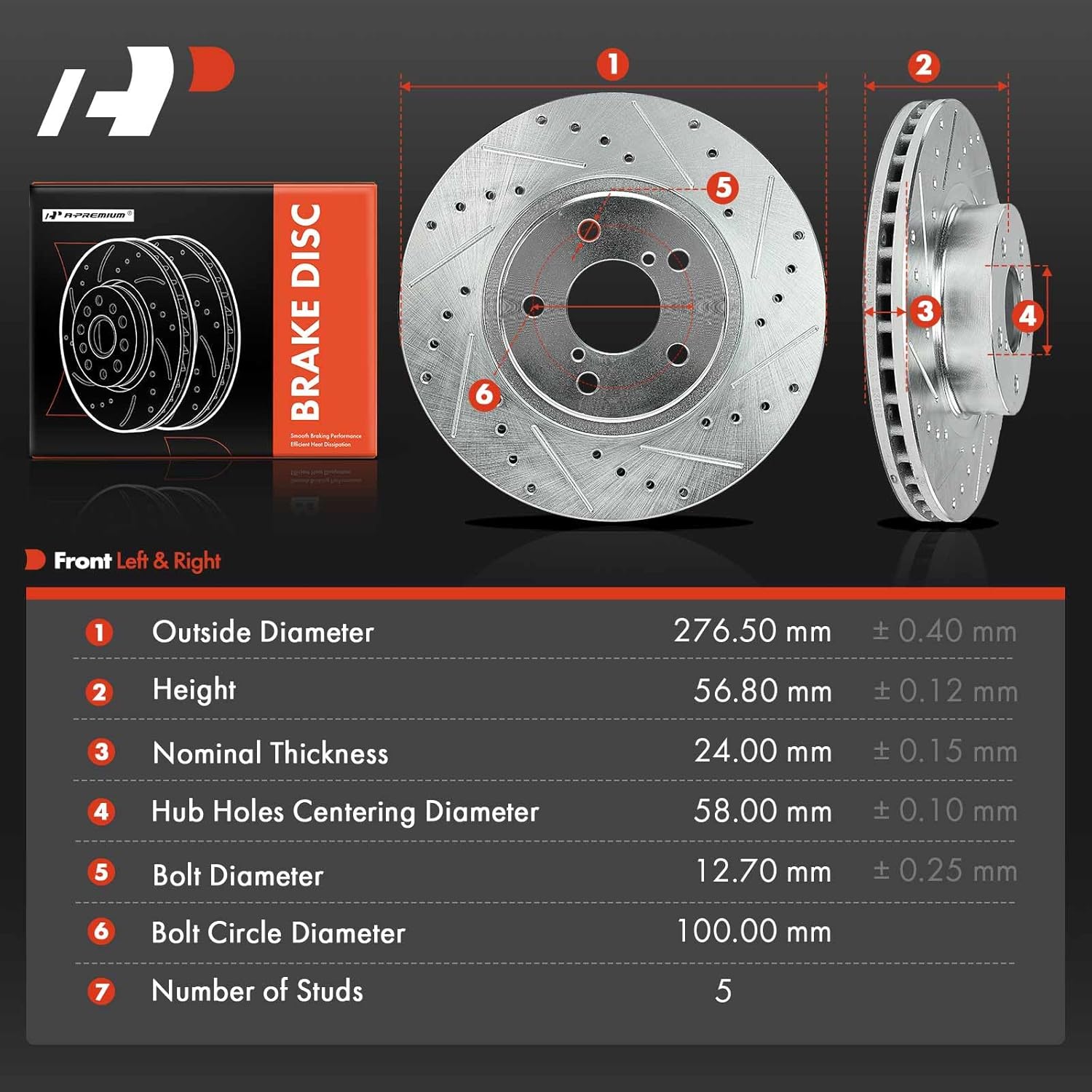 A-Premium 10.89 inch (276.50mm) Front Drilled and Slotted Disc Brake Rotors Compatible with Subaru, Saab Models - Outback 2000, Forester 1998-2002, Impreza 1998-2016, Legacy, BRZ, 9-2X, 2-PC Set